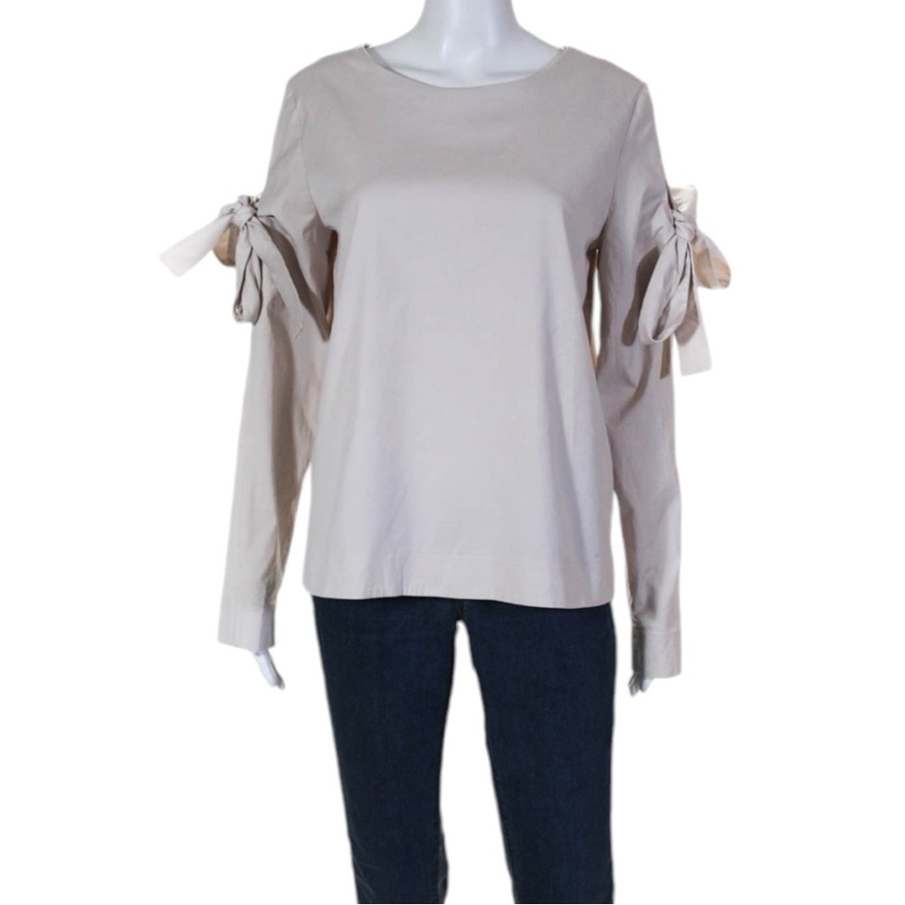 COS Cream Tie Sleeve Blouse Long Sleeve size EU 34 US 4 Cotton Neutral